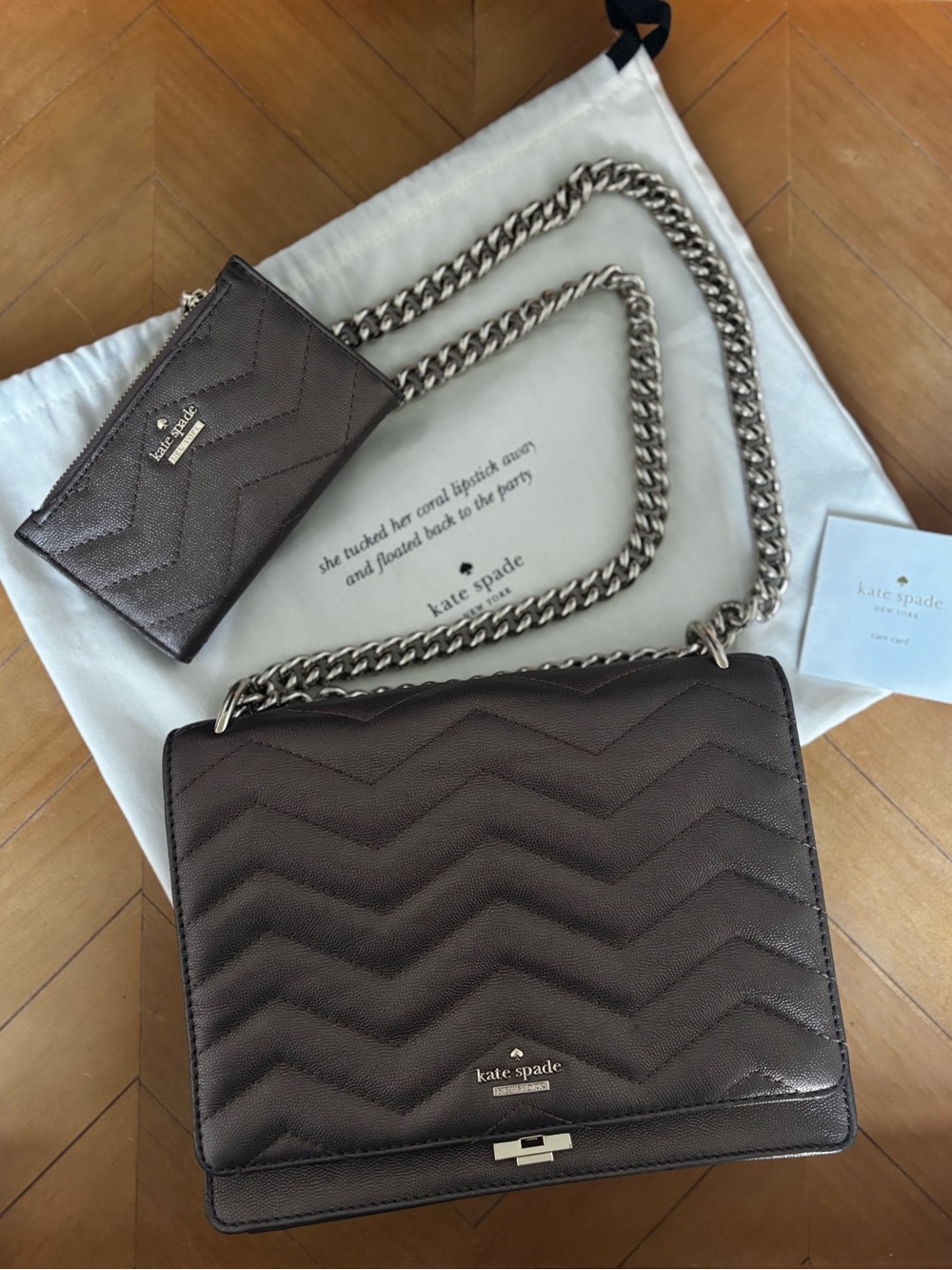 Kate Spade Quilted Leather Bronze/Brown Reese Park Marci Handbag & Wallet